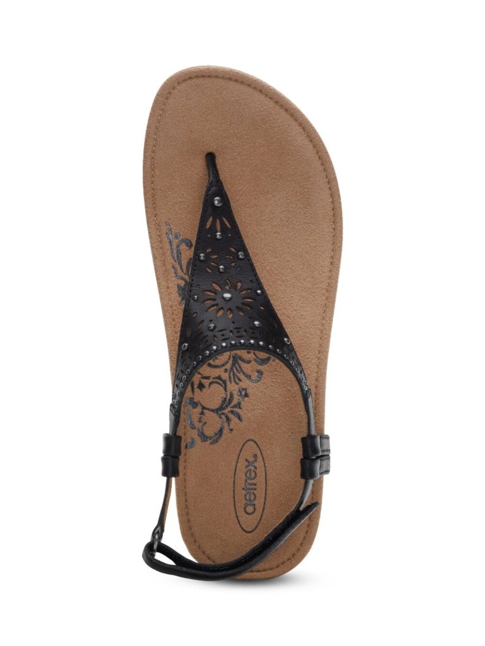 Aetrex Evelyn Women’s Black Leather Thong Sandals Size 10 Adjustable Back Strap